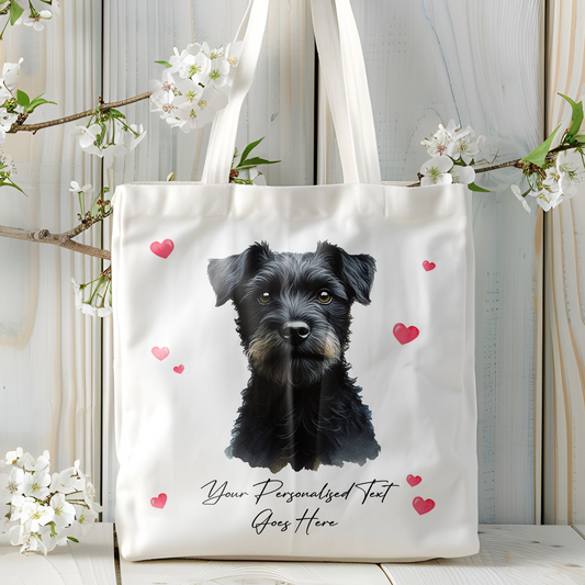 Personalised Dog Love Hearts Black Patterdale Tote Bag B