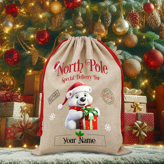 Personalised Polar Bear - North Pole Santa Sack