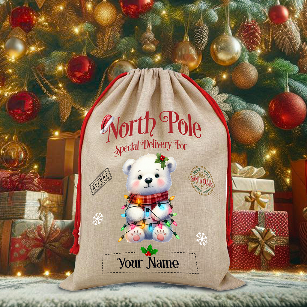 Personalised Polar Bear - North Pole Santa Sack - Style B