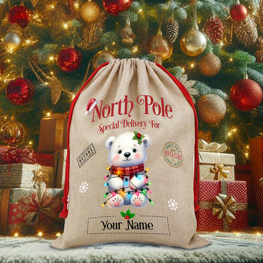 Personalised Polar Bear - North Pole Santa Sack - Style B