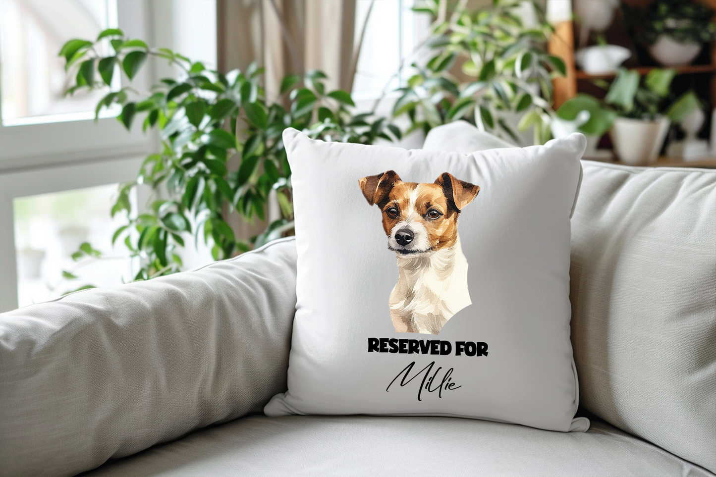 Personalised Jack Russell Reserved For Pet Dog Keepsake Cushion