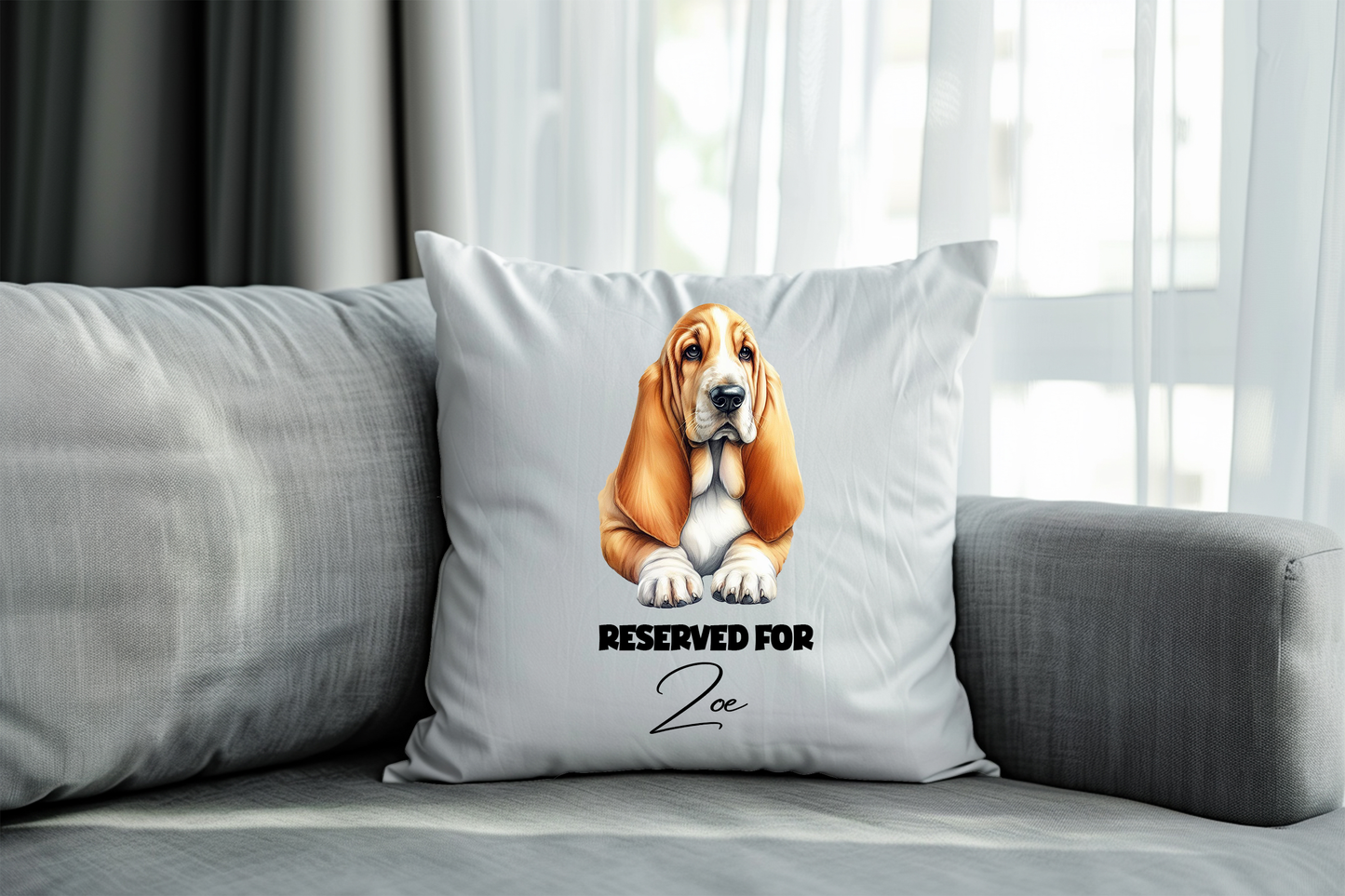 Personalised Basset Hound Reserved For Pet Dog Keepsake Cushion