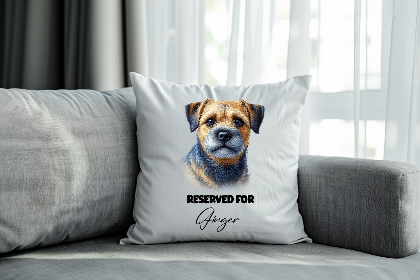 Personalised Blue and Tan Border Terrier - Reserved For - Pet Dog Keepsake Cushion