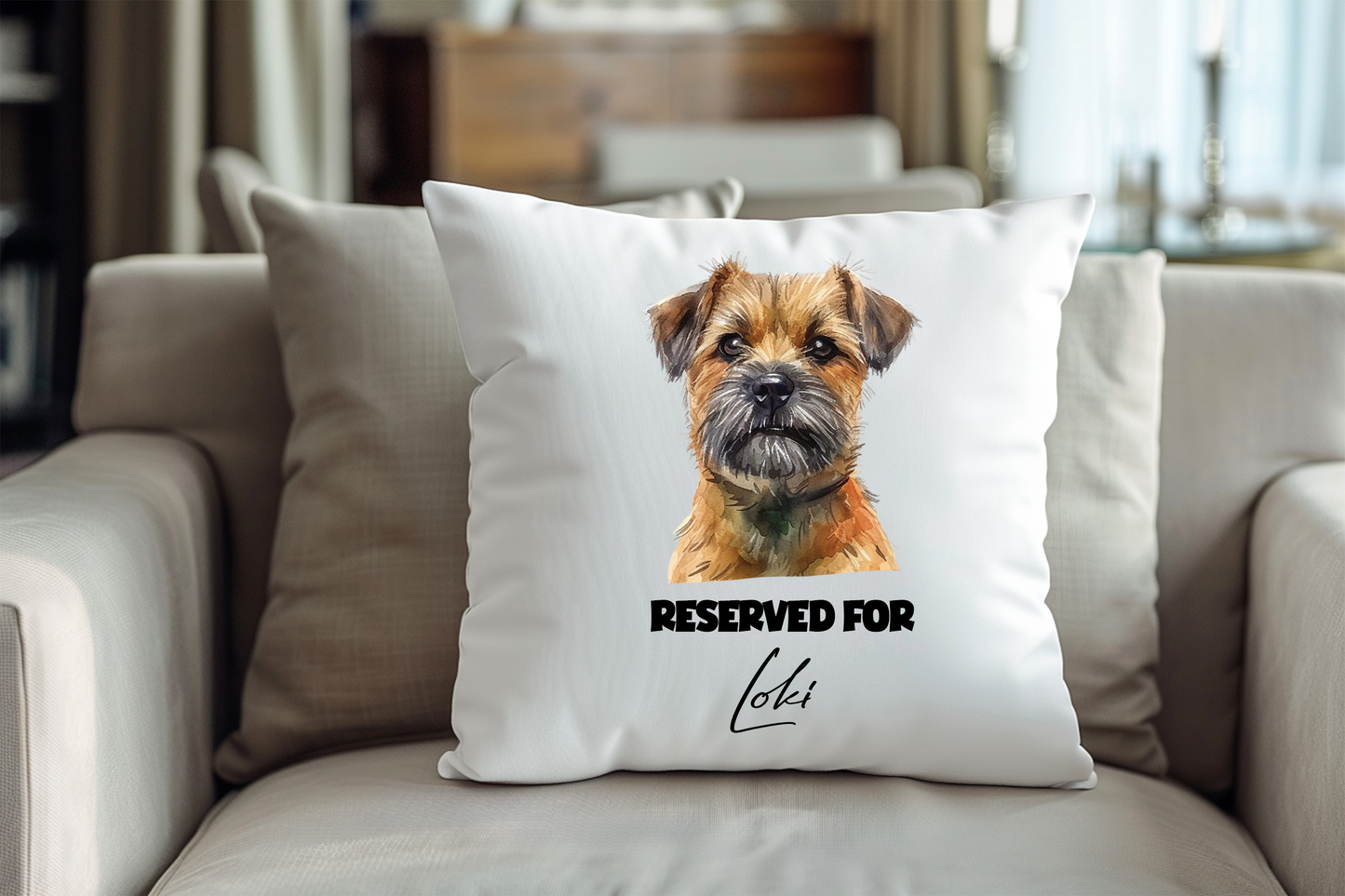 Personalised Border Terrier - Reserved For - Pet Dog Keepsake Cushion