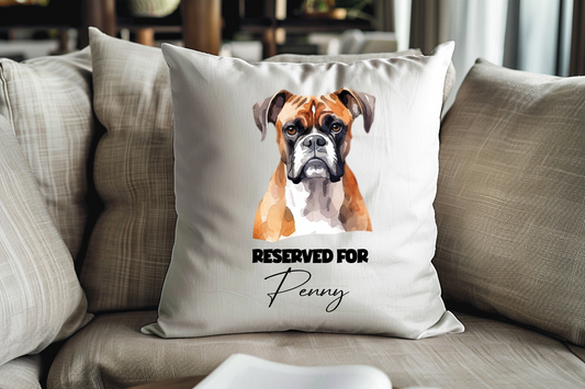 Personalised Boxer - Reserved For - Pet Dog Keepsake Cushion