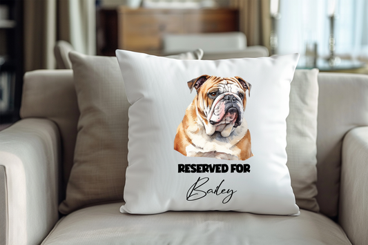 Personalised Bulldog - Reserved For - Pet Dog Keepsake Cushion