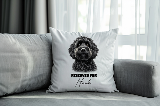 Personalised Black Cockapoo - Reserved For - Pet Dog Keepsake Cushion
