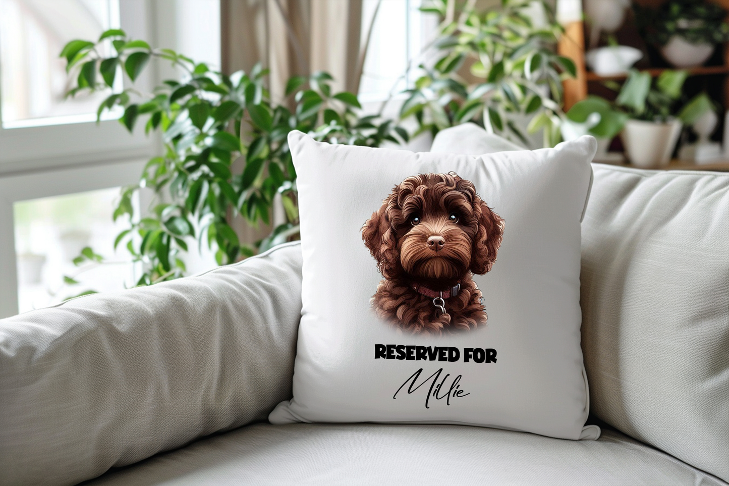 Personalised Chocolate Cockapoo - Reserved For - Pet Dog Keepsake Cushion
