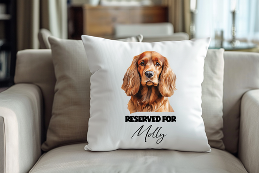 Personalised Cocker Spaniel - Reserved For - Pet Dog Keepsake Cushion