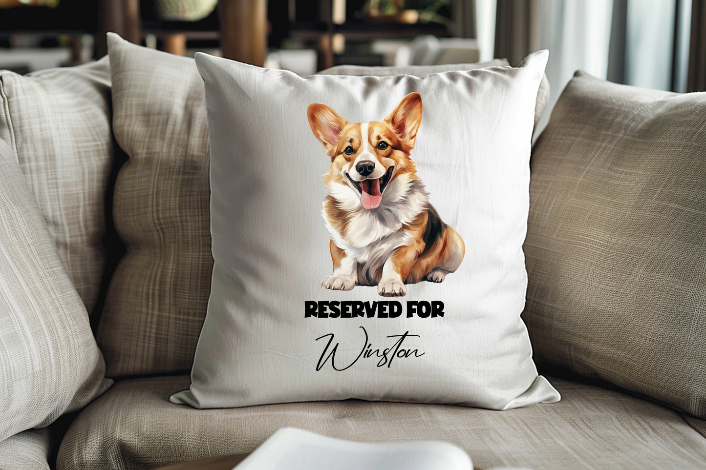 Personalised Corgi - Reserved For - Pet Dog Keepsake Cushion