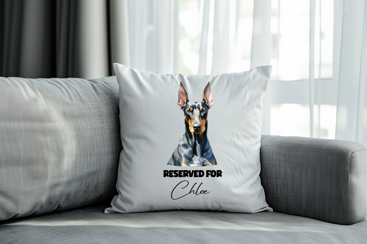 Personalised Doberman - Reserved For - Pet Dog Keepsake Cushion B