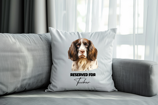 Personalised English Springer Spaniel - Reserved For - Pet Dog Keepsake Cushion