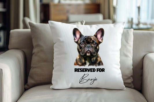 Personalised Bridle French Bulldog - Reserved For - Pet Dog Keepsake Cushion