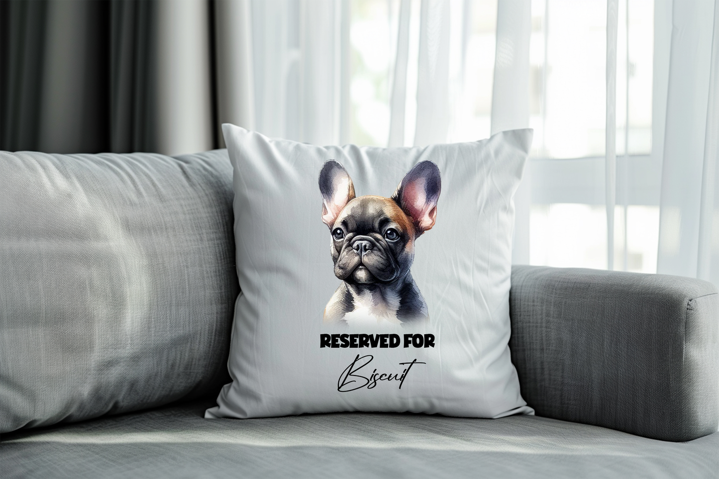 Personalised French Bulldog - Reserved For - Pet Dog Keepsake Cushion
