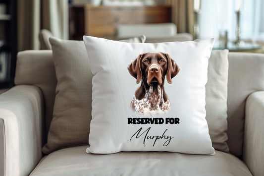 Personalised Liver and White German Shorthaired Pointer - Reserved For - Pet Dog Keepsake Cushion