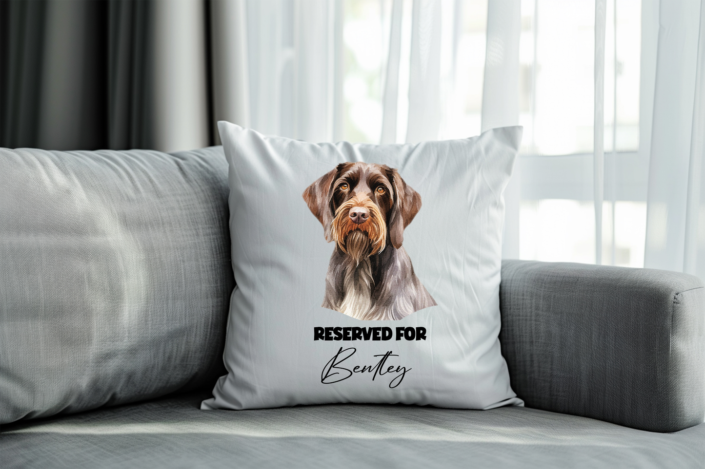 Personalised German Wirehaired Pointer - Reserved For - Pet Dog Keepsake Cushion