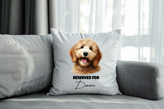 Personalised Golden Doodle - Reserved For - Pet Dog Keepsake Cushion