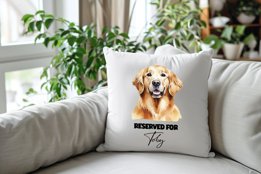Personalised Golden Retriever - Reserved For - Pet Dog Keepsake Cushion
