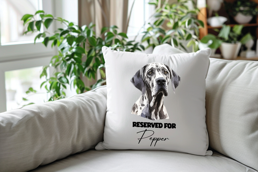 Personalised Great Dane - Reserved For - Pet Dog Keepsake Cushion