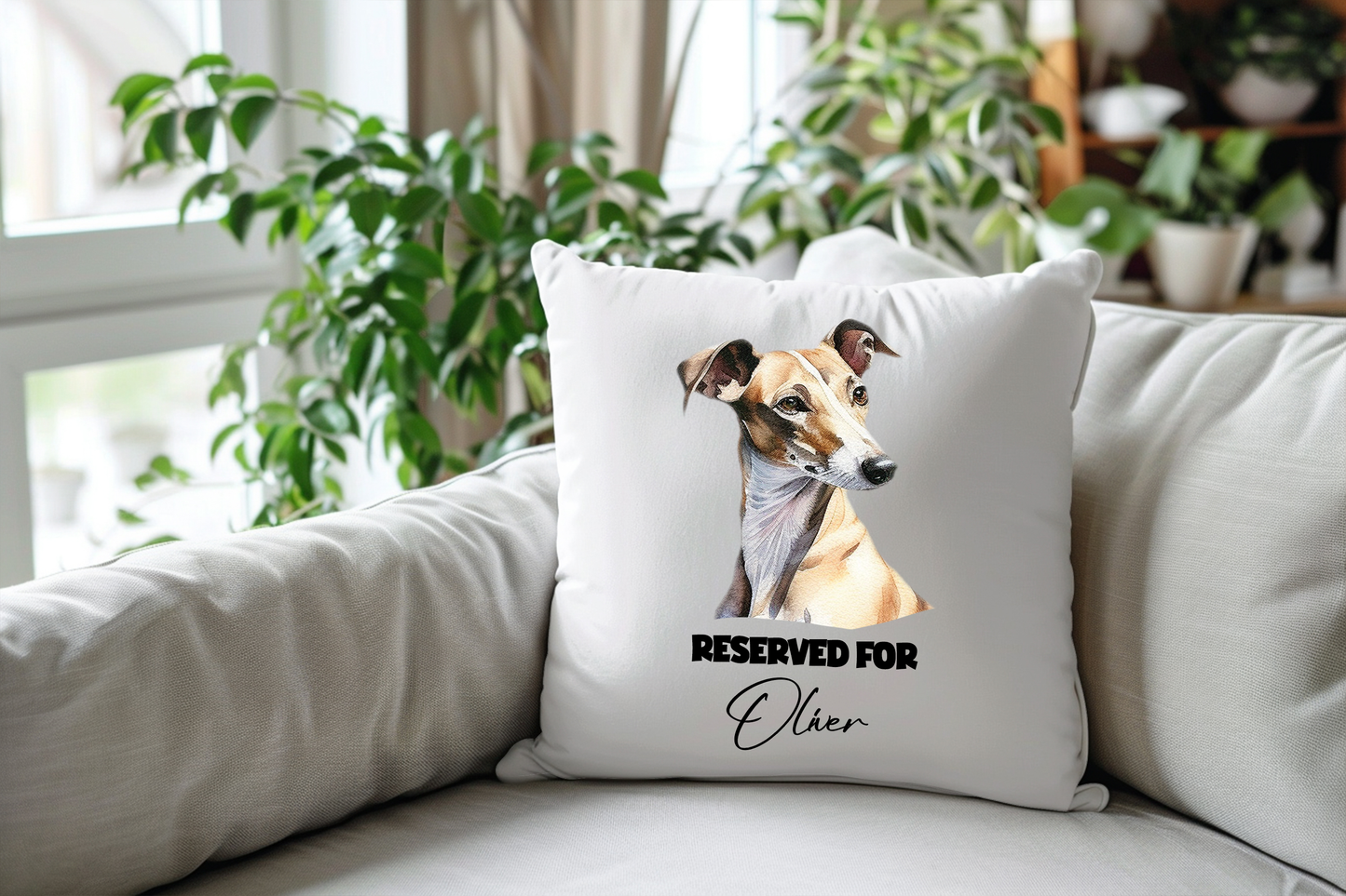 Personalised Greyhound - Reserved For - Pet Dog Keepsake Cushion