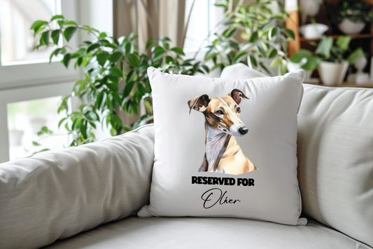 Personalised Greyhound - Reserved For - Pet Dog Keepsake Cushion