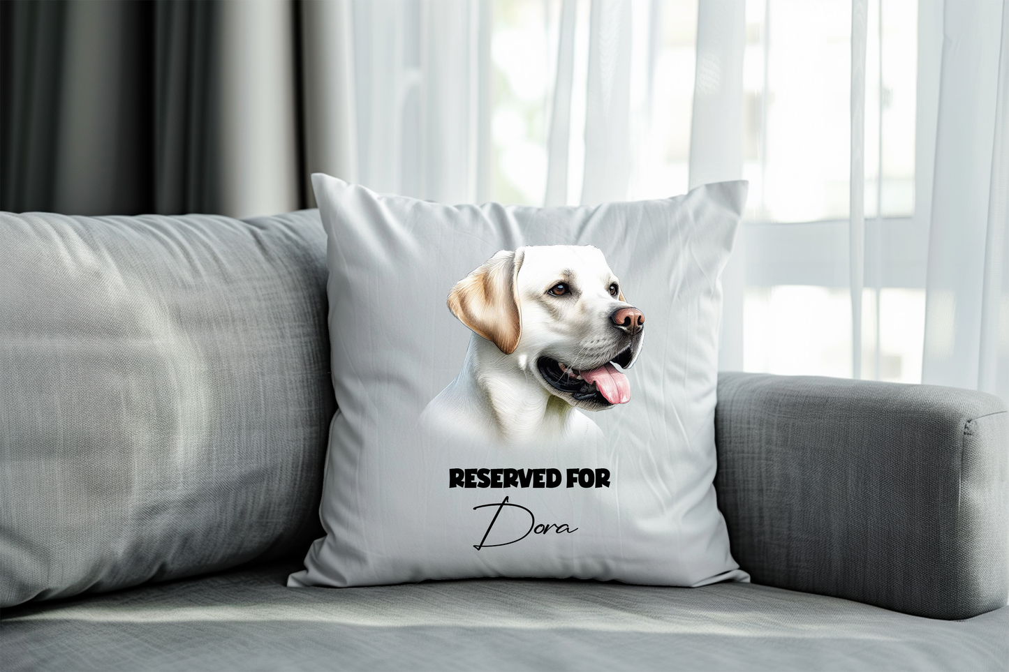 Personalised White Labrador - Reserved For - Pet Dog Keepsake Cushion