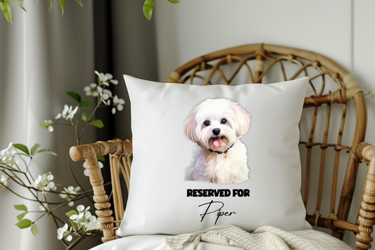 Personalised Maltese - Reserved For - Pet Dog Keepsake Cushion
