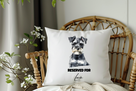 Personalised Miniature Schnauzer - Reserved For - Pet Dog Keepsake Cushion