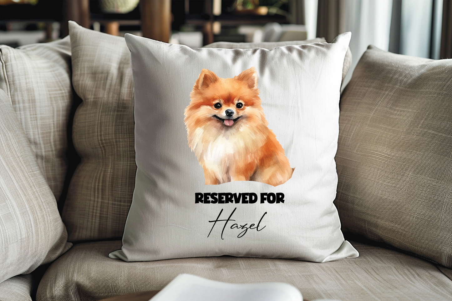 Personalised Pomeranian - Reserved For - Pet Dog Keepsake Cushion