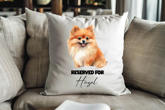 Personalised Pomeranian - Reserved For - Pet Dog Keepsake Cushion