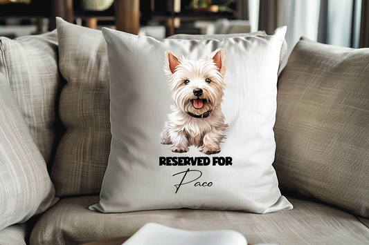 Personalised West Highland Terrier - Reserved For - Pet Dog Keepsake Cushion