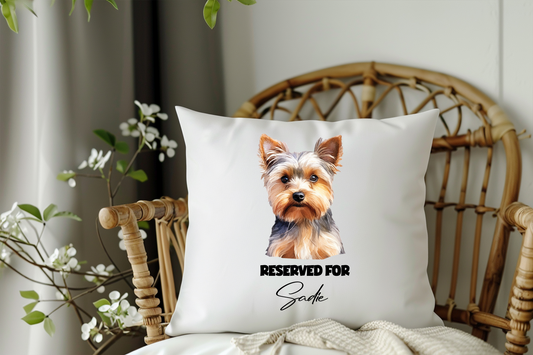 Personalised Yorkshire Terrier - Reserved For - Pet Dog Keepsake Cushion B