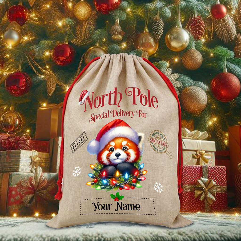 Personalised Red Panda - North Pole Santa Sack