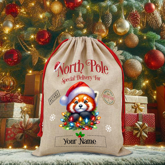 Personalised Red Panda - North Pole Santa Sack