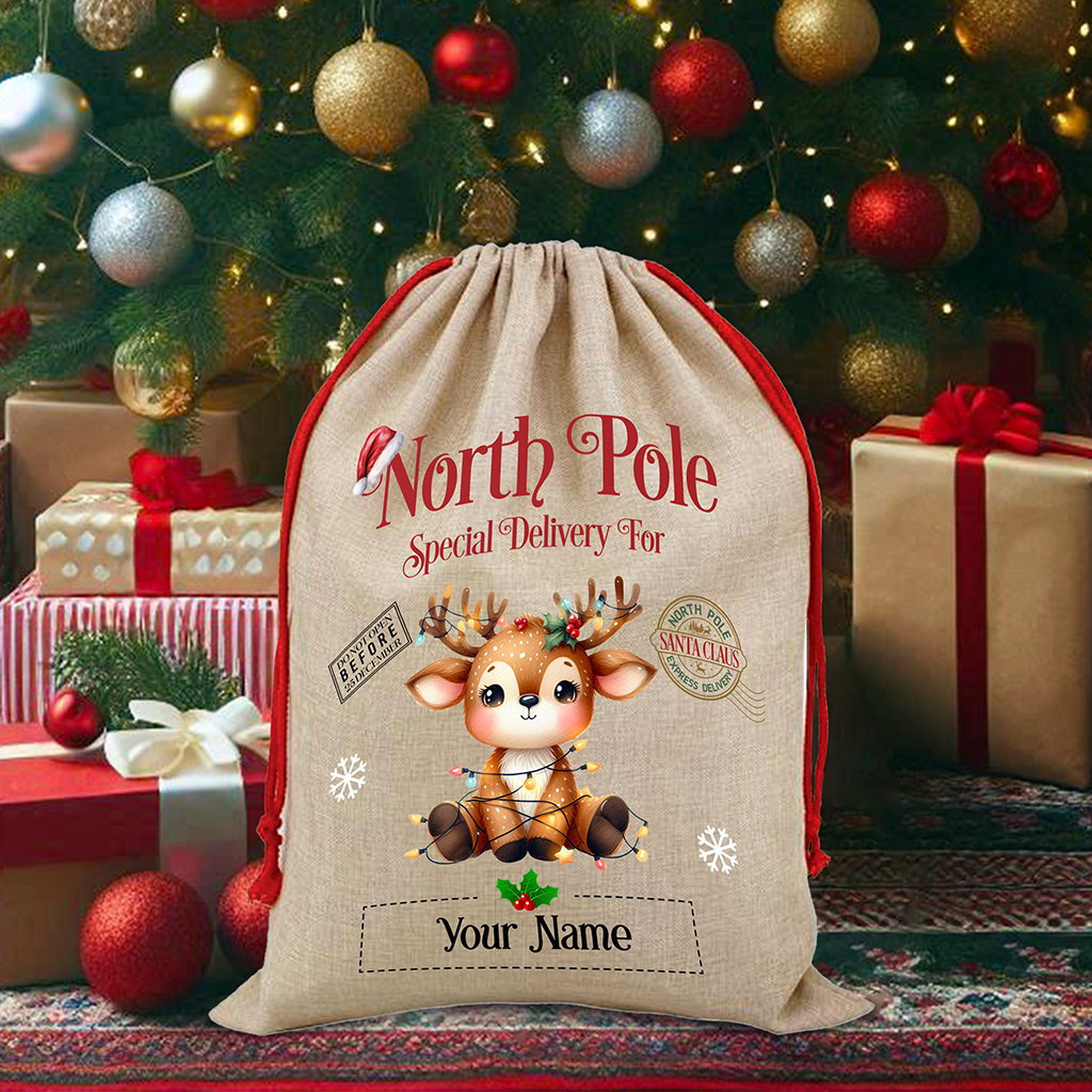 Personalised Reindeer - North Pole Santa Sack