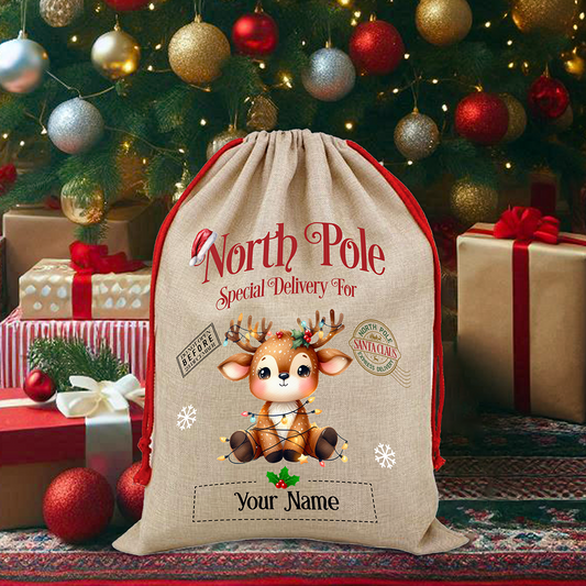 Personalised Reindeer - North Pole Santa Sack