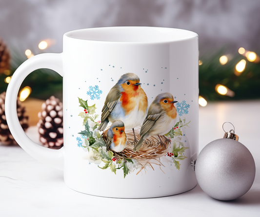 Personalised Christmas Robin Couple Gift Mug - Style A