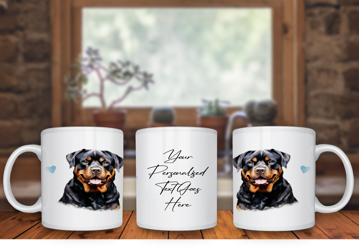 Personalised Dog Gift Mug - Rottweiler with Custom Message and Optional Hearts
