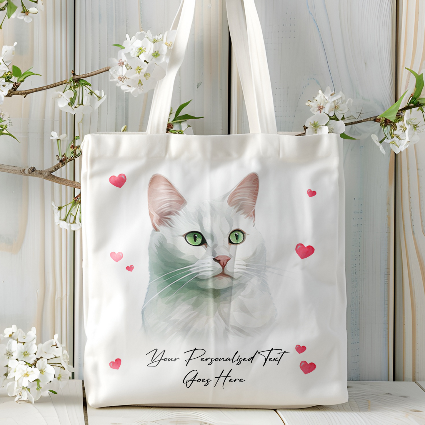 Personalised Cat Love Hearts Russian White Tote Bag