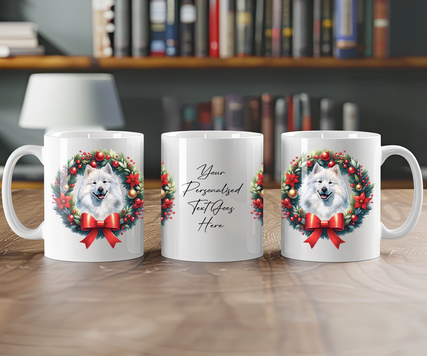 Personalised Samoyed Dog Christmas Wreath Gift Mug