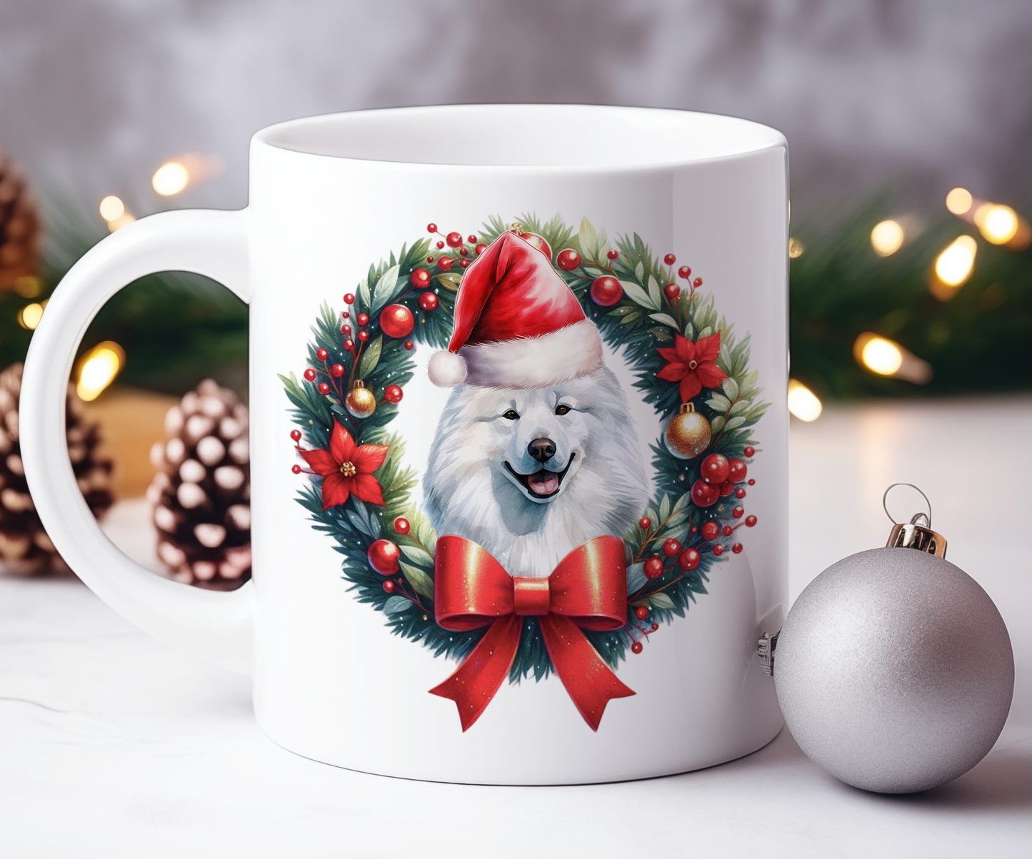 Personalised Samoyed Dog Christmas Wreath Gift Mug