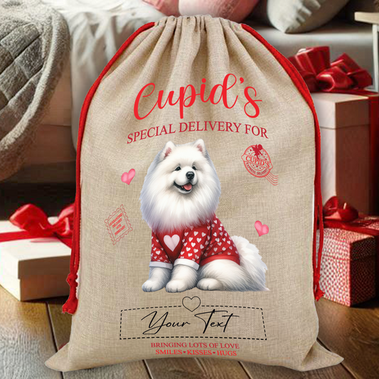 Personalised Dog Love Heart Valentine Anniversary Gift Sack - Samoyed