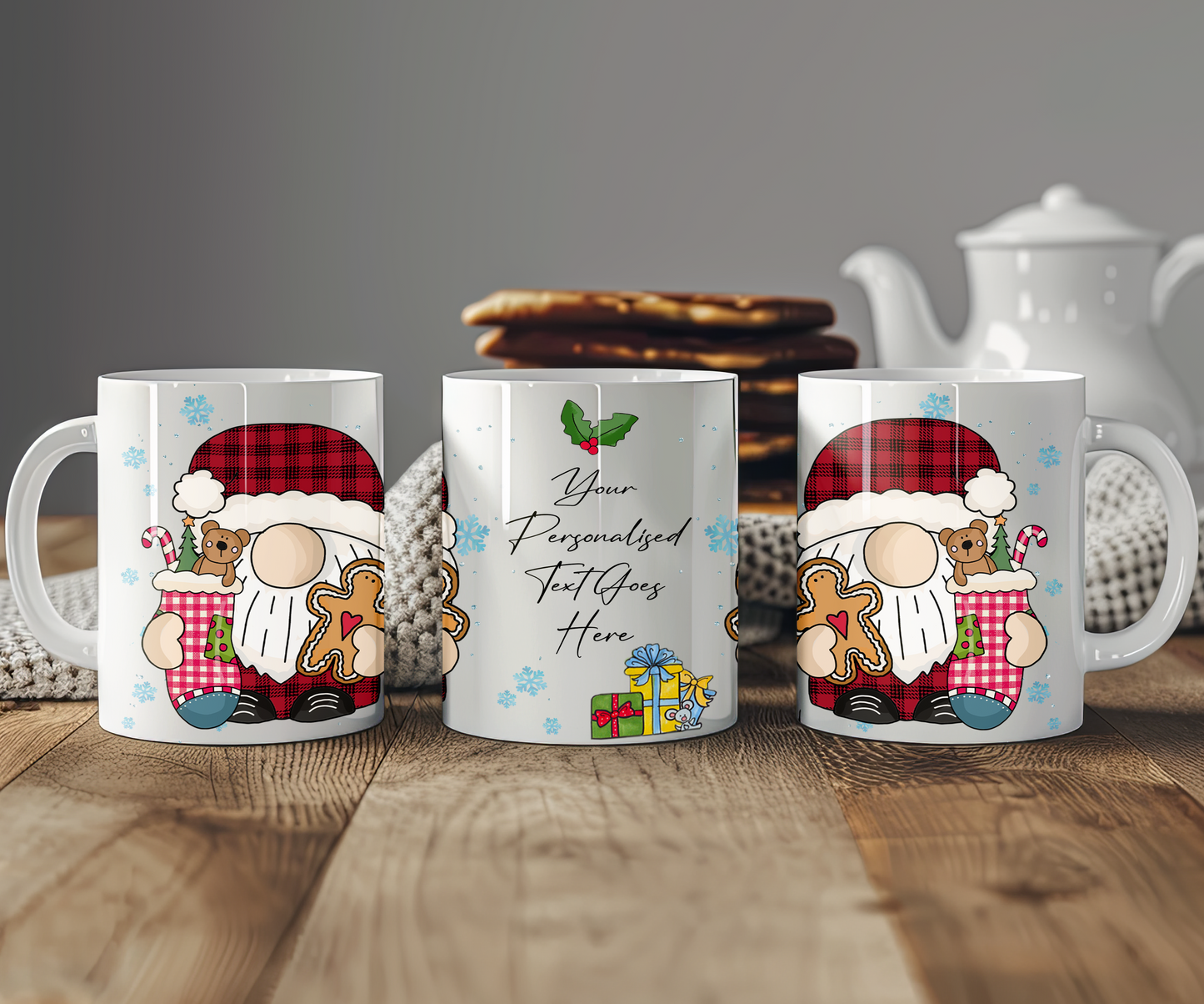 Personalised Whimsical Christmas Santa with Stocking Gift Mug
