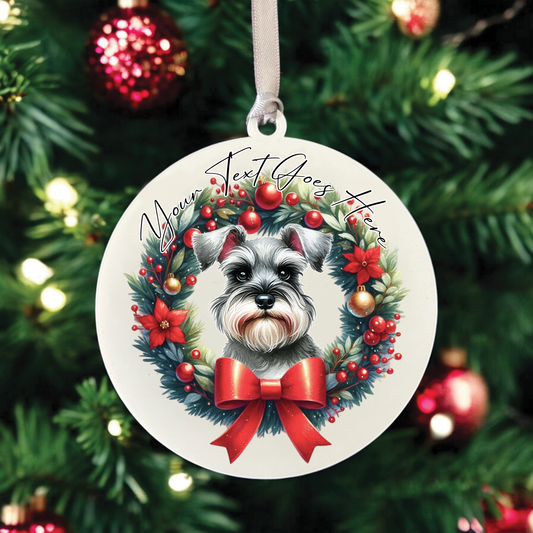 Personalised Schnauzer Dog Christmas Wreath - Hanging Bauble Decoration