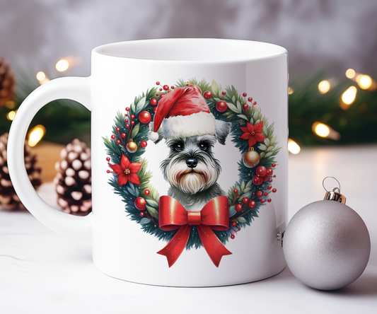 Personalised Schnauzer Dog Christmas Wreath Gift Mug