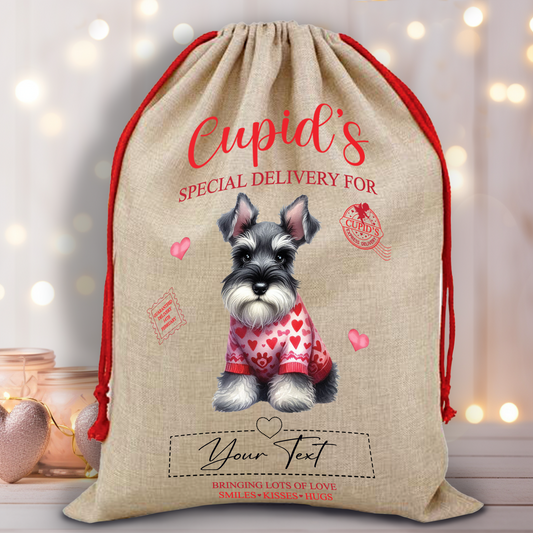 Personalised Dog Love Heart Valentine Anniversary Gift Sack - Schnauzer