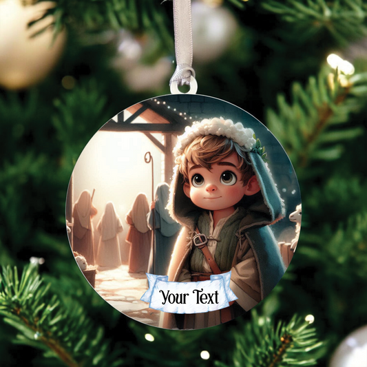 Personalised Christmas Nativity Shepherd Boy - Hanging Bauble Decoration
