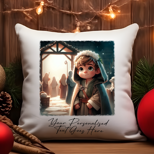 Personalised Shepherd Boy in Nativity Scene - Cushion Cover Gift