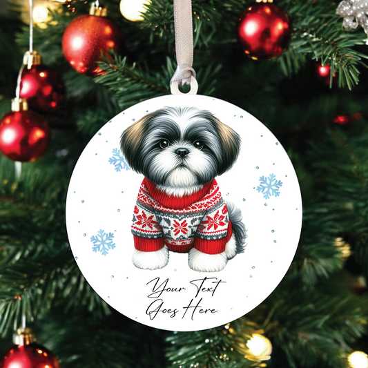 A Personalised Shih Tzu Jumper Dog Hanging Bauble Decoration - Style B