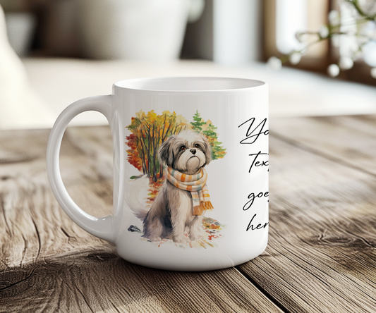 Personalised Shih Tzu Dog Mug wearing an Autumn 